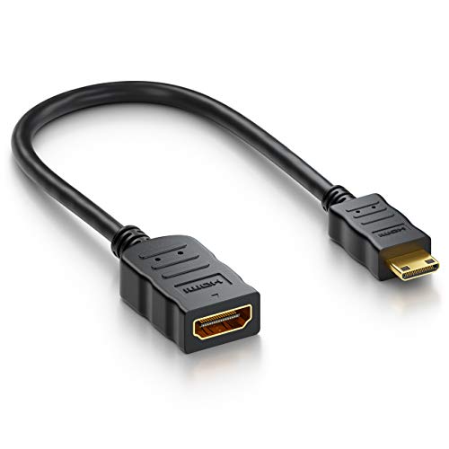deleyCON Mini HDMI Adapter Kabel - Portsaver Mini HDMI Stecker auf HDMI Buchse - Audio Video Übertragung 4K UHD 2160p Full HD 1080p, Schwarz