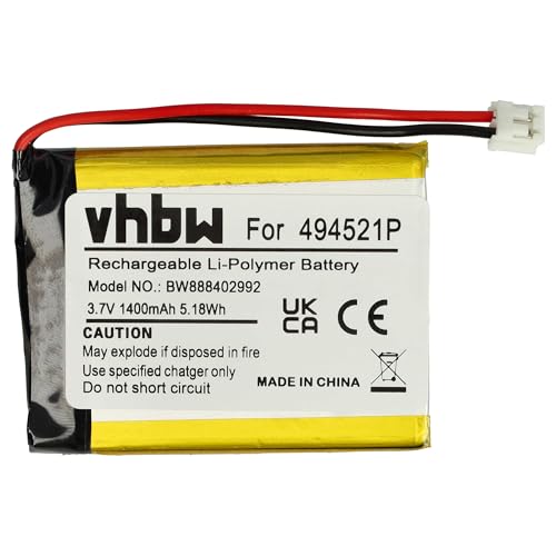 vhbw 1x Akku kompatibel mit Audioline Watch & Care V130, V131, V132, V120, V150 Babyphone Sensormatte (1400 mAh, 3,7 V, Li-Polymer, ohne Gehäuse) - Leistungsstarker Ersatzakku für Babyphone mit 1400 mAh Kapazität