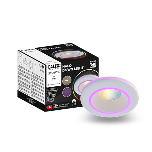 Calex Smart Halo Einbau-Downlight, CCT RGB LED-Deckenleuchte, IP44, steuerbar per App und Sprachbefehl, weiß