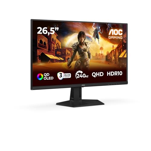 AOC Gaming Q27G41ZDF, 27 Zoll QHD OLED Monitor, 240Hz, 0.03ms Reaktionszeit, Adaptive Sync, G-Sync Compatible, HDR10, schwarz-rot
