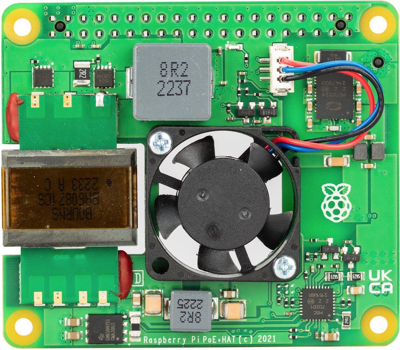 Raspberry Pi Power over Ethernet (PoE+) HAT für Raspberry Pi 4 & 3B+, R2, offizielles Erweiterungsboard zur Stromversorgung über Ethernet-Kabel
