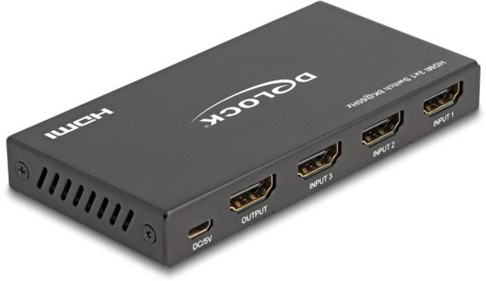 Delock 18603 HDMI-Switch, 3 Port Video-Switch mit USB Stromversorgung und Fernbedienung