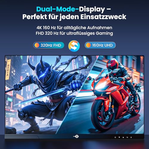 TITAN ARMY P2712V, 27 Zoll Gaming Monitor mit 4K@160Hz, FHD@320Hz, Fast IPS 1ms, HDR400, Adaptive-Sync, 135% sRGB, HDMI 2.1 und DP 1.4, ergonomisch anpassbar