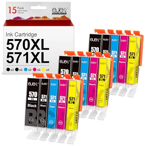 ejet 15er-Pack Kompatible Druckerpatronen für Canon PGI-570 XL CLI-571 XL Multipack Patronen für Pixma MG5750 TS5050 MG5700 MG5751 MG5753 MG6800 MG6850 MG6851 TS5051 TS5053 TS5055 TS6050 TS6051