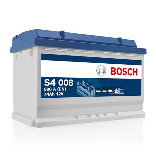 Bosch S4 008 Autobatterie 12V, 74Ah, 680A, wartungsfrei, kompakte Maße 278 x 175 x 190 mm