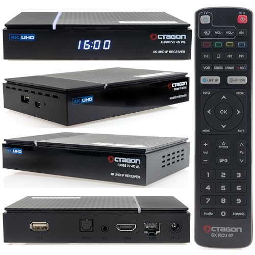 Octagon SX988 V2, 4K UHD Linux Smart TV Receiver mit WLAN, HDMI CEC, Multiroom Client und lernbarer Fernbedienung