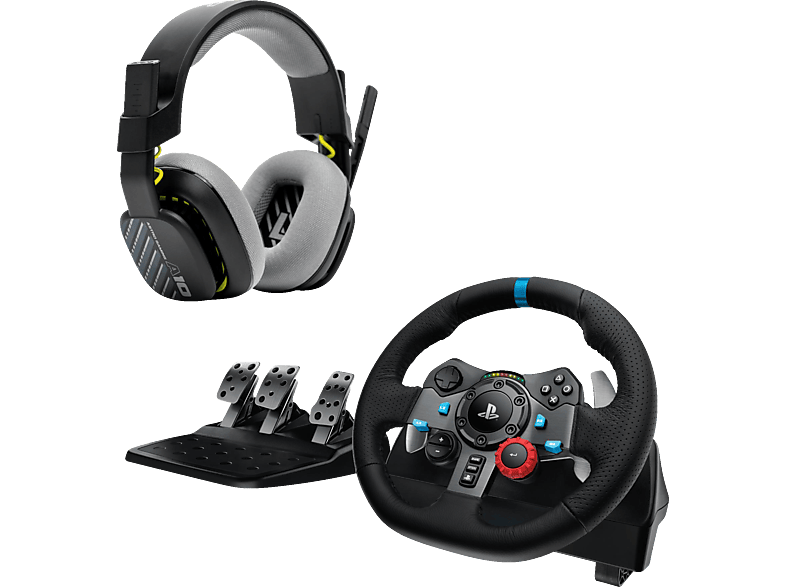 LOGITECH G29 Driving Force Rennlenkrad mit Bodenpedalen für PS5, PS4, PC, Mac + ASTRO A10 Gen 1 Gaming Headset, kabelgebunden, mit Flip-to-mute-Mikrofon und Inline-Lautstärkeregelung