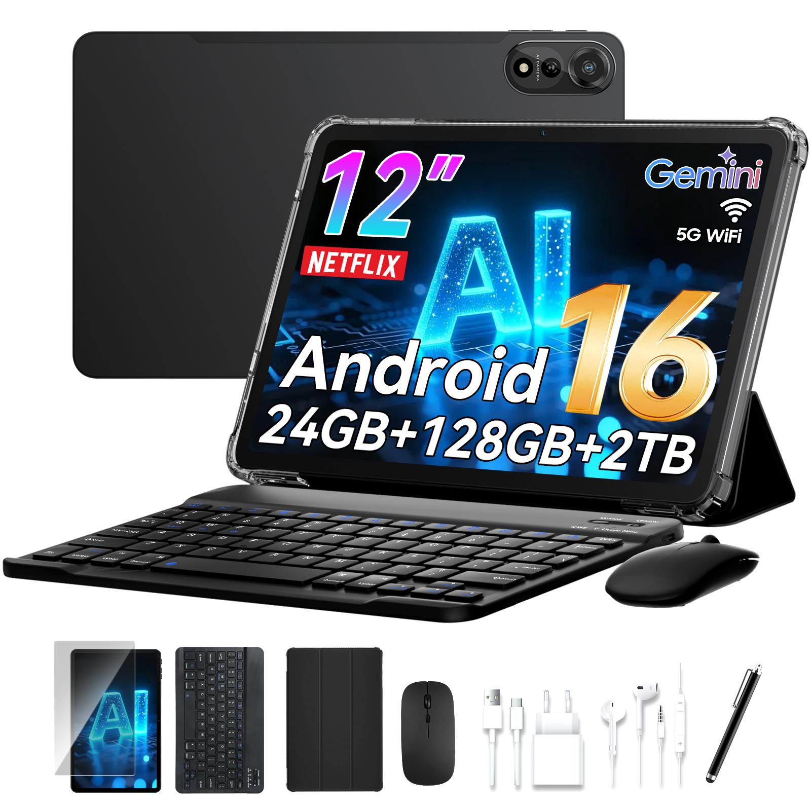 Nexall N90 12" Tablet, Android 16, 2K Display, 128GB, 4G LTE, Zubehör-Set mit Bluetooth-Tastatur und 9000 mAh Akku