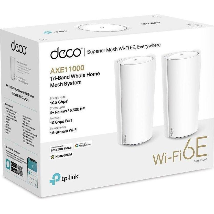 TP-Link DECO XE200, Mesh Wi-Fi 6E System (2er-Pack) mit 4804 Mbps (5 GHz/6 GHz) und WPA3-Verschlüsselung
