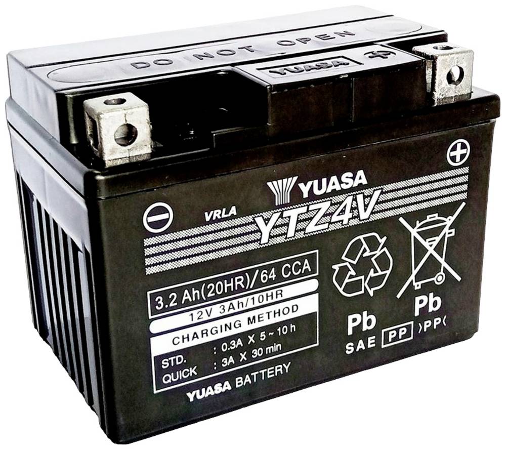 Yuasa YTZ4V Motorradbatterie 12V 3Ah, wartungsfreie Hochleistungsbatterie für Motorräder und Scooter
