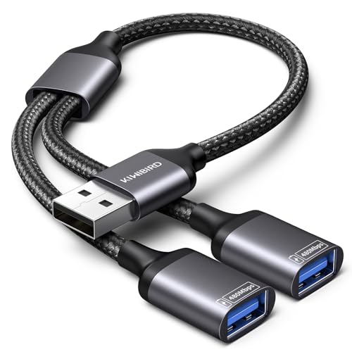 KiwiBird USB Splitter Y-Kabel 1 zu 2, Dual-Port Adapter für USB 2.0 mit 1,5 A Ladestrom und 60 MB/s Datendurchsatz, kompatibel mit PC, Laptop, Mac, PS5 – ideal für Tastaturen und Mäuse