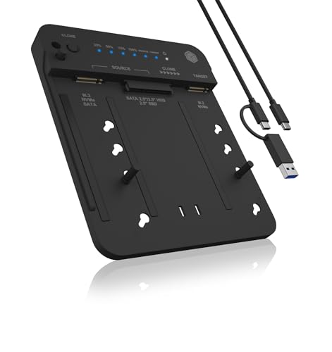 ICY BOX HDD/M.2 NVMe SSD Docking Station USB 3.2 Gen 2 (10 Gbit/s), Werkzeuglose Installation & Datenklon auf Knopfdruck, USB-C & USB-A, IB-2913MCL-C31