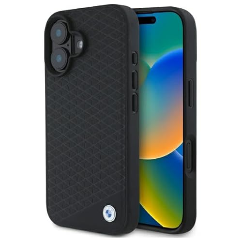 CG MOBILE BMW BMHMP16S23RDDK Hülle für iPhone 16 6.1" schwarz Sign Leather Diamond Metal Logo kompatibel mit MagSafe