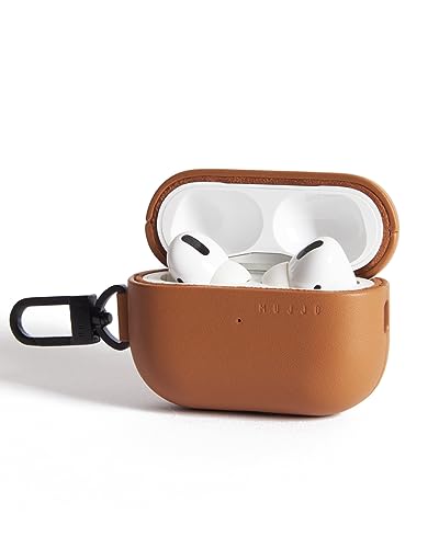 Mujjo Echelon Leather AirPods Pro (1 & 2) Hülle Tan - Hochwertiges pflanzlich gegerbtes Leder, Kabellose Ladekompatibilität