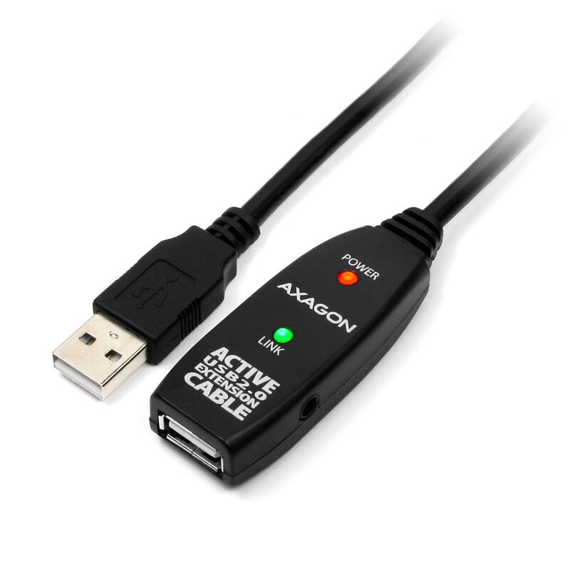 AXAGON ADR-205 aktives USB-Verlängerungskabel, USB 2.0, USB-A auf USB-A - 5m, Schwarz
