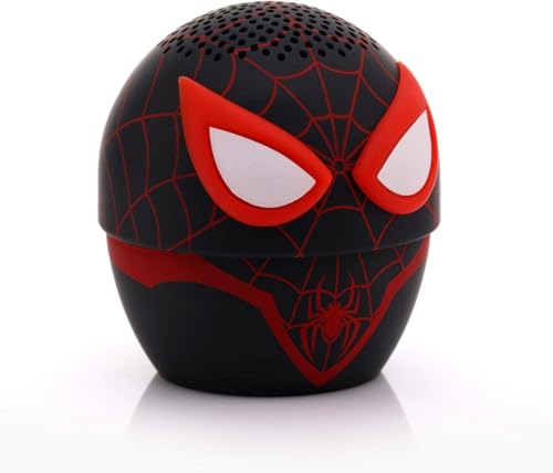 Bitty Boomers Marvel Spiderman Miles Morales, Mini Bluetooth Lautsprecher mit 5,1 cm Höhe, Bluetooth 5.0, 9 m Reichweite, über 4 Stunden Akkulaufzeit, inkl. Gurt zur Befestigung