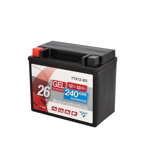 Cartec GEL Batterie YTX12-BS, 12Ah 240A, wartungsfreie Motorradbatterie mit auslaufsicherer Gel-Technologie