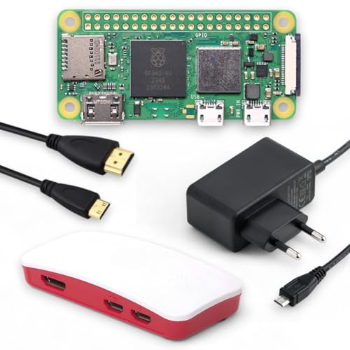 db-tronic Raspberry Pi Zero 2 W Starter-Set | 5.1V 2.5A Netzteil | Gehäuse mit 3 Abdeckungen | Micro HDMI Adapter | Offizielles Gehäuse für Raspberry Pi Zero rot/weiß