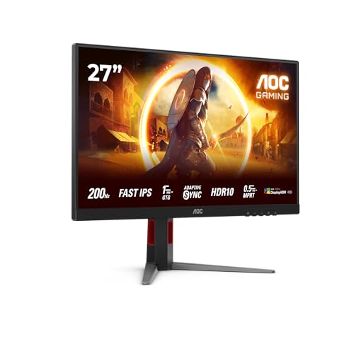AOC Gaming 27G4HA, 27 Zoll Full HD Monitor mit 200 Hz, 1 ms Reaktionszeit, G-Sync-kompatibel, HDR10, schwarz-rot