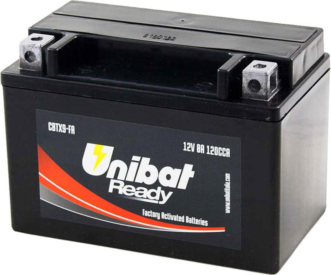 Unibat CBTX9 FA, Blei-Kalzium-Batterie mit 120A Stromstärke und 8AH Kapazität, wartungsfrei, 12 Volt