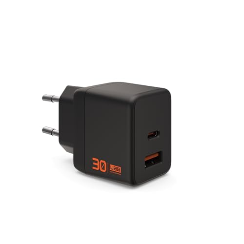 UAG SRGE-Ladegerät, 30-W-Wandladegerät mit USB-C- und USB-A-Anschluss, Schwarz