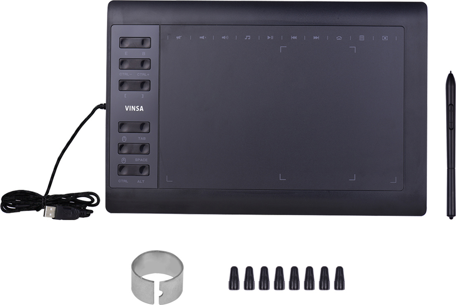 Bisofice 10x6 Zoll Professional Graphics Drawing Tablet mit 8192 Stufen Batteriefreier Stift, 12 Express-Tasten, PC/Laptop-Verbindung - Schwarz