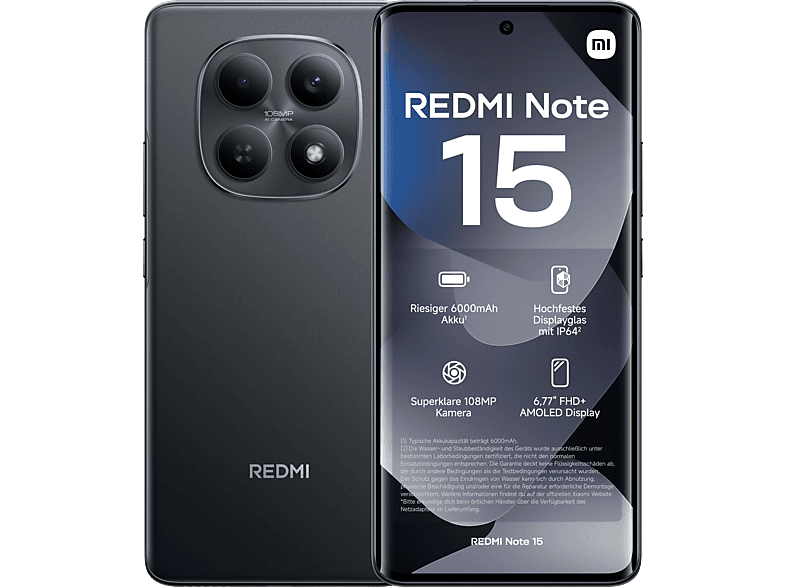 XIAOMI REDMI Note 15, Smartphone mit 128 GB Speicher, Dual SIM, Schwarz