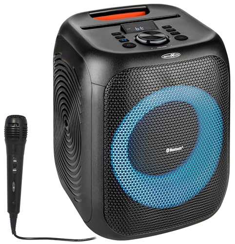 REFLEXION PSX11BT Würfel Lautsprecher, Tragbar, Bluetooth 5.3, FM/USB/Mic und Aux, LED Lichter, Super Bass Effect, Equalizer, 2X 25W, Schwarz