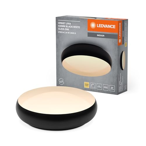 LEDVANCE ORBIS Livia LED-Deckenleuchte mit Metallring, schwarz-weiß, 24W, 1500lm, 3000K, 430mm, 830 freundliches Warmweiß, dimmbar in 3 Stufen