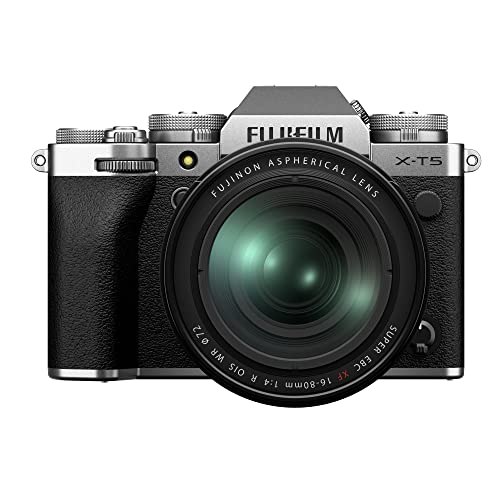 FUJIFILM X-T5 Kit, spiegellose Systemkamera mit 40,2 MP, FUJINON XF 16-80mm F4, 7,6 cm Touchscreen, WLAN, wetterfest, silber
