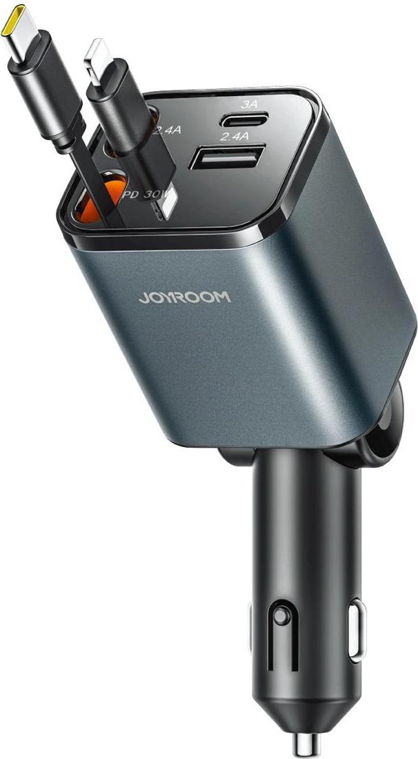 Joyroom JR-CCL05, 4-in-1 Autoladegerät 30W mit einziehbaren USB-C/Lightning-Kabeln, dunkelgrau