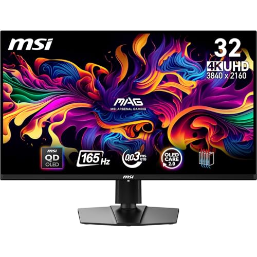 MSI MAG 321UPDE, 32 Zoll OLED Gaming Monitor mit 4K UHD, 165 Hz, 0.03 ms Reaktionszeit, DisplayHDR 400 True Black, Schwarz
