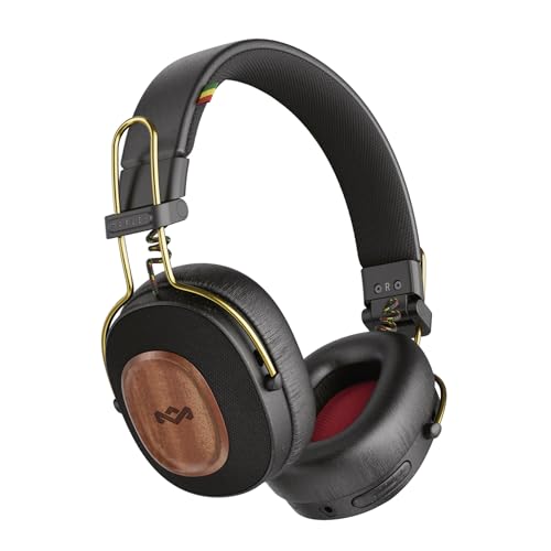Marley House of Positive Vibration Riddim, kabellose On-Ear Bluetooth Kopfhörer mit 50 Std. Spielzeit, USB-C Schnellladen, integriertes Mikrofon, nachhaltige Materialien, Rasta
