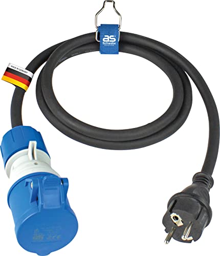 as - Schwabe CEE Camping Adapterleitung 1,5m, CEE-Kupplung 3-polig mit powerlight Spannungsanzeige + Schutzkontaktstecker, für Outdoor-Einsatz mit IP44 I 61406