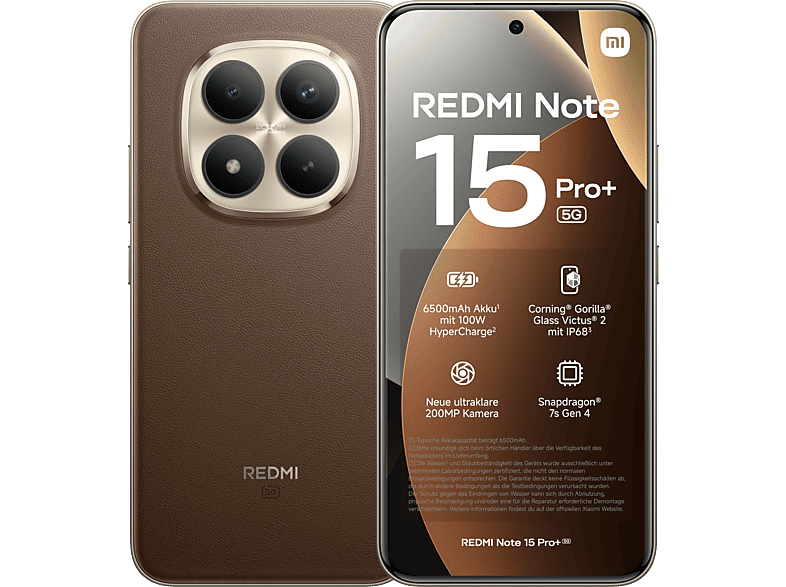 XIAOMI REDMI Note 15 Pro+ 5G, Smartphone mit 256 GB Speicher, Mocha Brown, Dual SIM