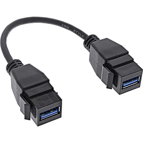 InLine® USB 3.2 Gen1 2x Keystone Adapterkabel, 2x USB A Buchse, 0,2m, schwarz, bis 5 Gb/s