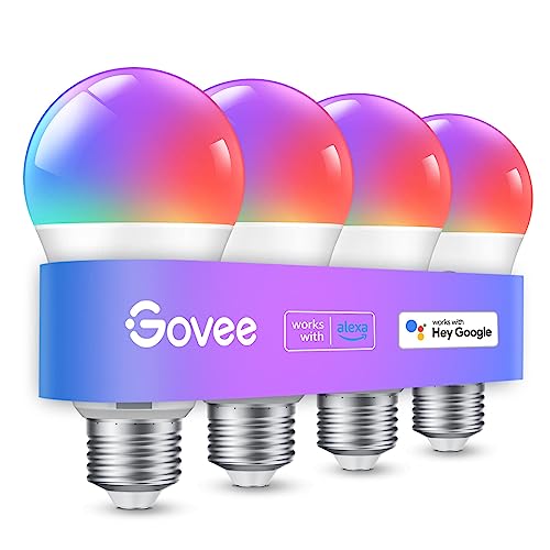 Govee Alexa Smarte Glühbirne E27, Farbwechsel mit Musiksynchronisation Lampe, 54 Szenen, 16 Millionen DIY-Farben, WiFi & Bluetooth LED Smart Bulb Funktionieren mit Google Assistant Heim-App, 4 Stück