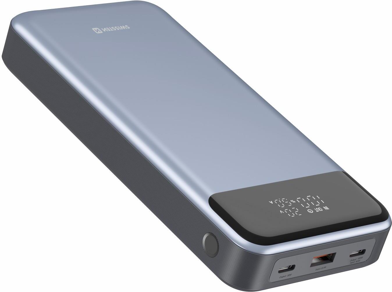 Swissten Power Bank 30000 mAh, 133W Power Delivery, 2x USB-C, USB-A, tragbar, Schwarz