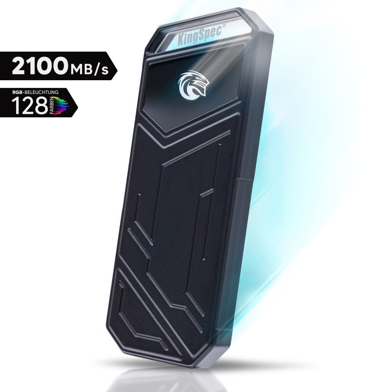 KingSpec Z5 externe Gaming-SSD (512GB) 2100 MB/S Lesegeschwindigkeit, 1850 MB/S Schreibgeschwindigkeit, RGB Lichter & Premium Wärme, Cyberpunk-Ästhetik