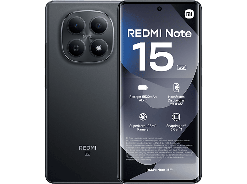 XIAOMI REDMI Note 15 5G, Smartphone mit 128 GB Speicher, Dual SIM, schwarz