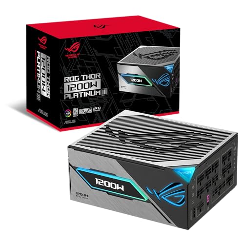 ASUS ROG Thor 1200W Platinum III Gaming Netzteil, GaN-MOSFET, Aura Sync RGB, ATX 3.1 kompatibel, PCIe 5.0 Ready, magnetisches OLED Display, Turbo-Modus, 80+ Platinum Zertifizierung