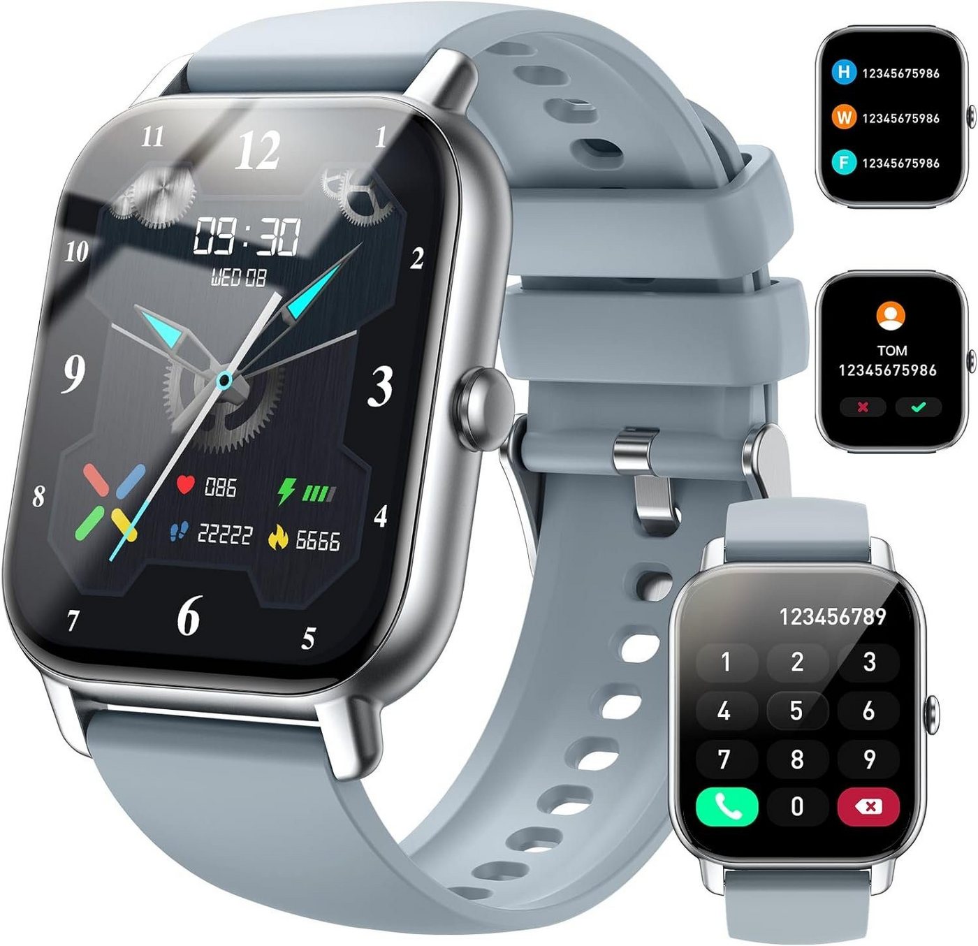 JUNG Nerunsa Smartwatch Damen & Herren Fitnessuhr, 1,85 Zoll, Bluetooth, 100+ Trainingsmodi, Wasserdicht, Fitnesstracker