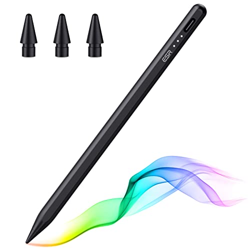 ESR Stylus Pen für iPad mit Neigungsempfindlichkeit, iPad Stift für Apple iPad 9/8/7/6, iPad Pro 11, iPad Pro 12.9, iPad Mini 6/5 und iPad Air 5/4/3, Palm Rejection, Magnetische Befestigung, Schwarz