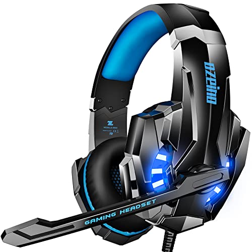 Ozeino Gaming Headset 3D Surround Sound, Noise Cancelling Kopfhörer mit Mikrofon für PS4, PS5, PC, Xbox One, Switch, LED Licht, Schwarz