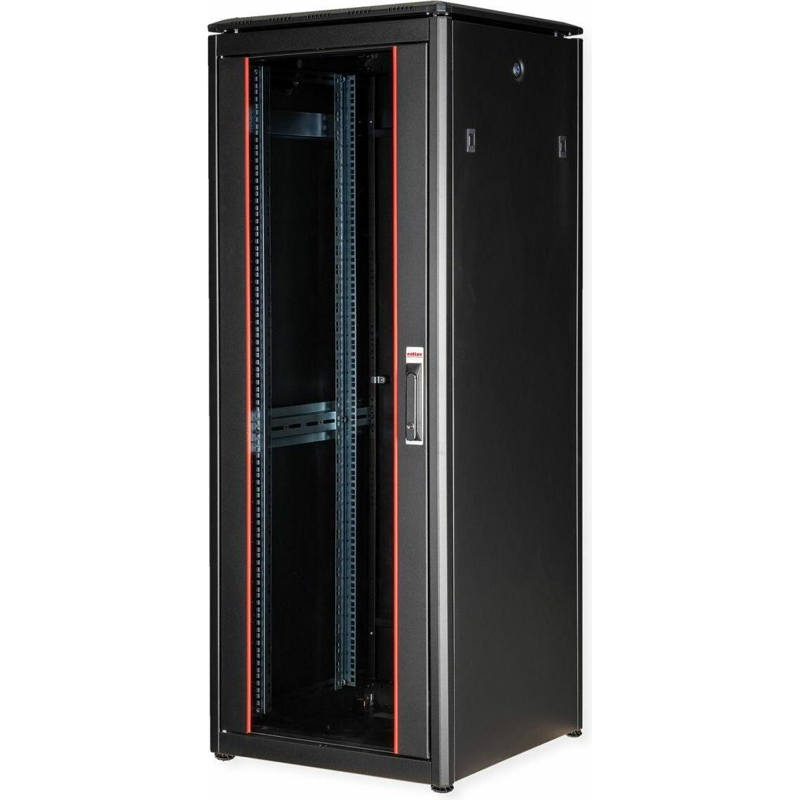 Roline 19-Zoll Netzwerkschrank Pro 32 HE, Serverschrank mit Glastür und hervorragender Luftzirkulation, Schwarz