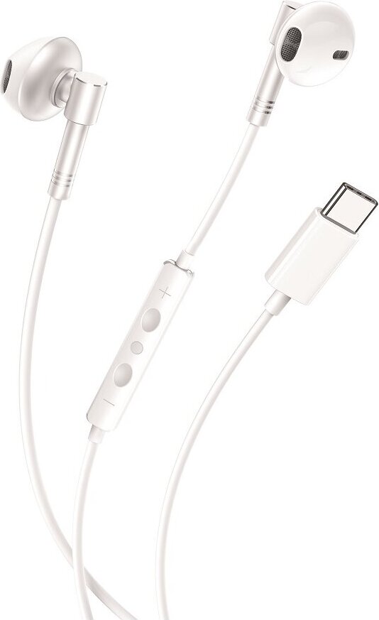 XO EP60 kabelgebundene Kopfhörer USB-C, flexibles Silikonkabel, Lautstärkeregelung, 1,2m Weiß