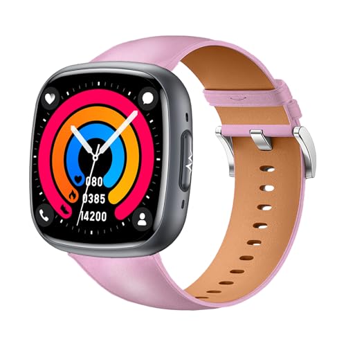 Knauermann NEO 2 (2025), Gesundheitsuhr Smartwatch in Schwarz eckig mit EKG, HRV, Schlafapnoe, Blutdruck, Bluetooth und Rindsleder Armband in Rose