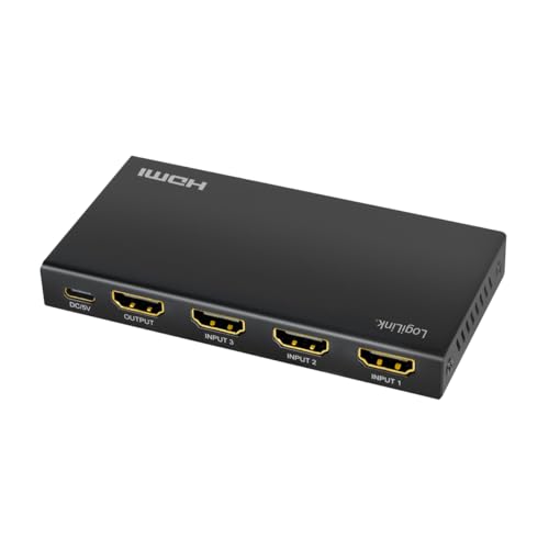 LogiLink HD0062 HDMI-Switch 3x1-Port, 4K/60 Hz Auflösung, Full 3D, HDCP 2.2, mit IR-Fernbedienung