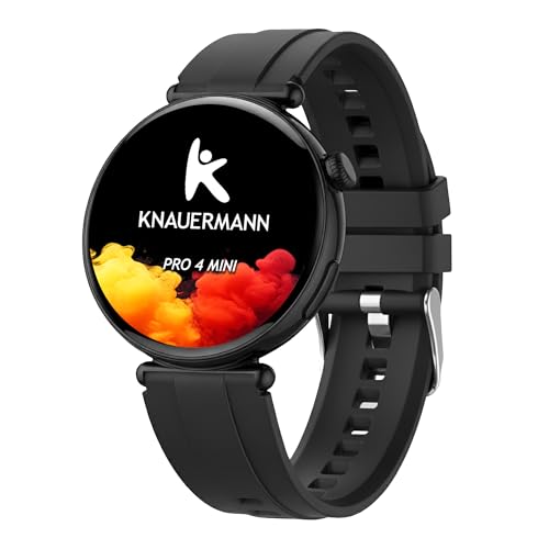 Knauermann PRO 4 MINI (2026) Rund Schwarz - EKG Gesundheitsuhr mit Blutdruck-, Puls- und Blutsauerstoffmessung, Schlafanalyse, Telefonie, IP67, 41 mm AMOLED-Display, Silikon Schwarz