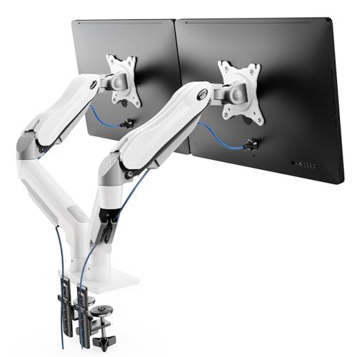 HUANUO Monitor Halterung 2 Monitore für 13 bis 32 Zoll, 360° Drehbar, VESA 75 & 100, mit 2 Montageoptionen, weiß
